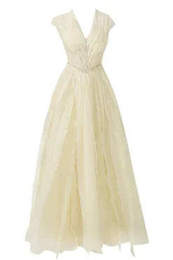 CULT MIA A-LINE PLEATED CHEST ORGANZA GOWN