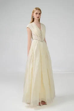 CULT MIA A-LINE PLEATED CHEST ORGANZA GOWN