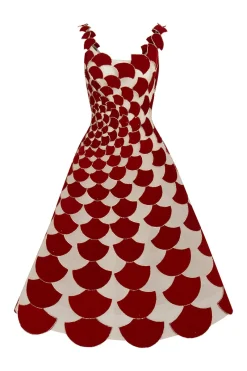 CULT MIA A-LINE SHEER TULLE DRESS WITH RED VELVET FABRIC CUTS