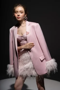 CULT MIA BABY KIERA TAFFETA FEATHER BLAZER