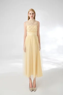 CULT MIA A-LINE DRAPED MESH SILK MAXI DRESS