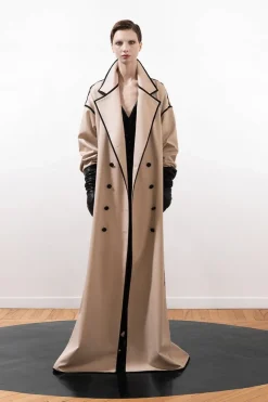 CULT MIA BEIGE RIBBON COAT WITH LEATHER BUTTONS