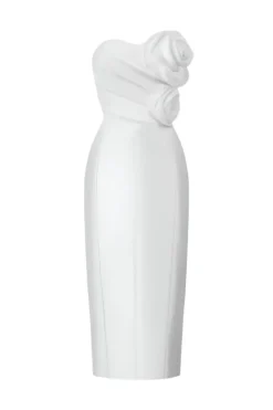 CULT MIA 3D ROSE SILK MIDI DRESS