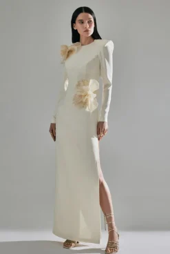 CULT MIA 3D SEQUINED FLORAL DETAILED MIDI DRESS IN
