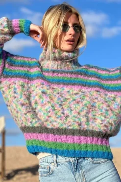 CULT MIA DOUDOU STRIPES MOCK NECK SWEATER
