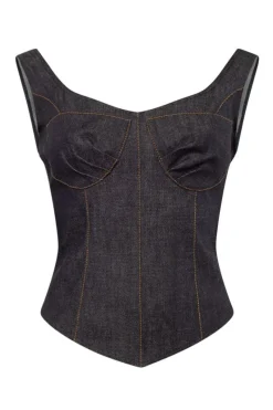 CULT MIA 2000S BROWN SEAMs DENIM CORSET