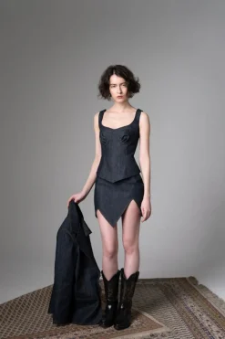 CULT MIA 2000S BROWN SEAMs DENIM CORSET